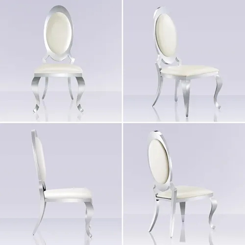 Miniatura 8 de Asday Sillas de comedor blancas y plateadas, sillas de comedor de piel sintética blanca con magnífica parte trasera ovalada y patas de acero