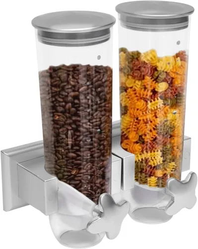 Miniatura 8 de Dispensador de cereales montado en la pared, contenedor de cereales con taza para cocina, tienda de alimentos, café, tienda de granos (negro)