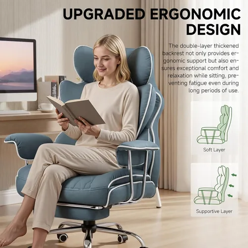 Miniatura 5 de COMHOMA Silla de juegos grande y alta con soporte lumbar de resorte de bolsillo, silla de oficina ergonómica con reposapiés, silla de escritorio Azul