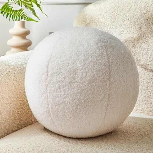 Miniatura 14 de Almohada de Nudo Blanco Crema de 13.7'' Almohada Redonda Decorativa de Felpa Suave Almohada de Bola de Nudo Almohada Anudada Hecha a Mano Cojín