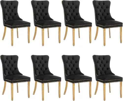 Miniatura 55 de SoarFlash Juego de 2 sillas de comedor de tela de lino, sillas de comedor tapizadas con ribete de cabeza de clavo y patas de madera de color claro