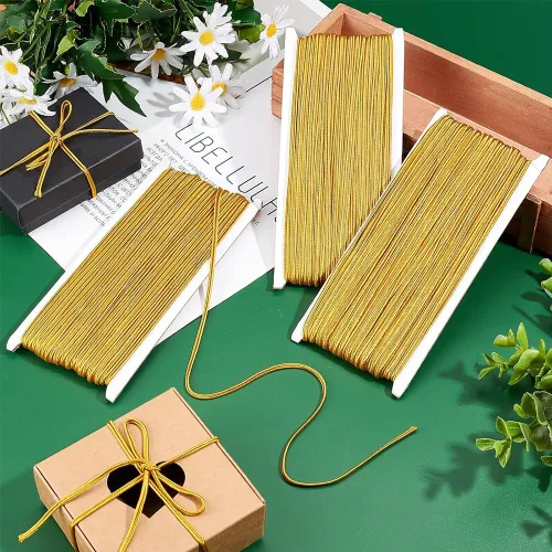 Miniatura 2 de PandaHall - Cordón de hilo metálico dorado de 96 yardas de 0.118 pulgadas (0.118 in), hilo de poliéster plano trenzado, cordón de cordón