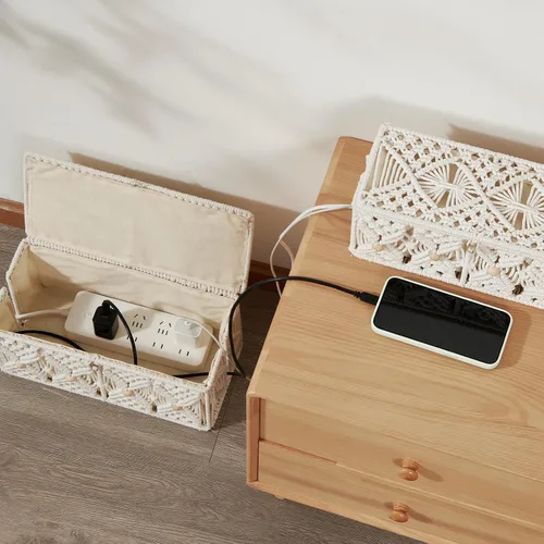 Miniatura 7 de Caja de Gestión de Cables Hecha a Mano de Macramé Organizador de Almacenamiento de Cables Regletas de Corriente Enchufes Router Adaptador Ocultador