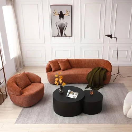 Miniatura 20 de KEVINSPACE Sofá curvo de 101 pulgadas, 4 asientos, moderno sofá de tela boucle de lujo, sofás de respaldo curvado de mediados de siglo, moderno