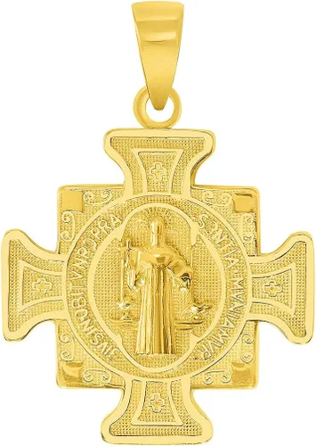 Miniatura 3 de Colgante de oro amarillo macizo de 14 k con cruz del Santo Padre San Benito (reversible), Oro amarillo, no aplica