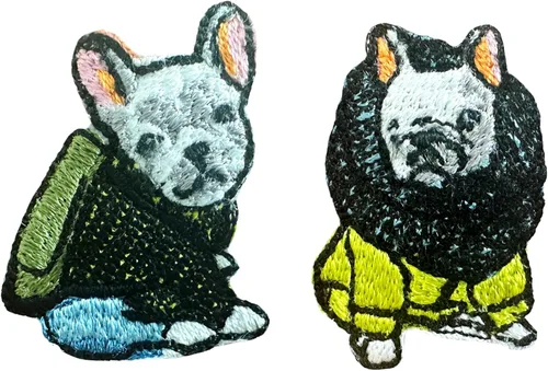 TH - Juego de 2 minúsculos, bulldog francés, cachorro, mascota, perro, lindo logotipo de dibujos animados, 25 parches para coser para planchar en