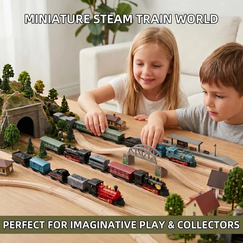 Miniatura 6 de Exasinine 4 Juegos de Modelos de Tren de Vapor con Locomotora de Metal Fundido a Presión con Retroceso para Exhibición o Juego - Decoración Ideal