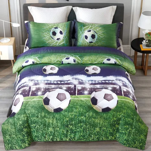 ENJOHOS Juego de edredón individual para niños, juegos de ropa de cama de 2 piezas tamaño individual con diseño de fútbol, edredón ligero de