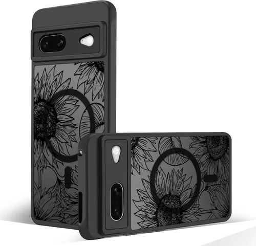 Miniatura 71 de Funda magnética para Google Pixel 10A [Compatible con MagSafe] Funda con patrón floral de flores negras para mujeres y niñas, con borde de TPU Rama