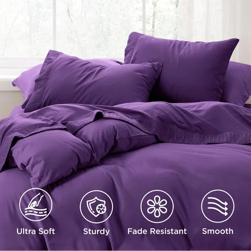 Miniatura 3 de Bedsure Juego de sábanas Queen – Sábanas suaves para cama de tamaño Queen, 4 piezas de hotel de lujo púrpura, juego de sábanas de microfibra de 16