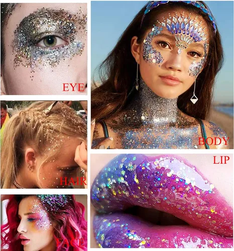 Miniatura 6 de Barra dorada con purpurina para el cuerpo, traje de Mardi Gras para mujeres y niños, brillante holográfico para fiestas, festivales, rave, Mardi