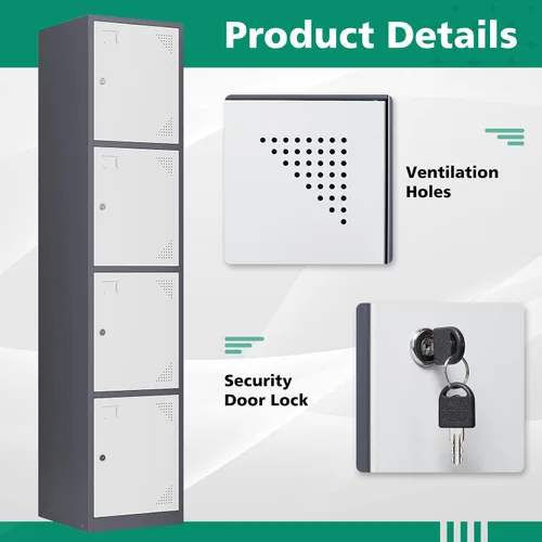 Miniatura 7 de Letaya Taquillas de metal para empleados, gabinete de almacenamiento de acero de 71 pulgadas con 4 puertas con cerradura para personal de oficina