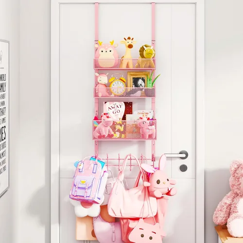 Miniatura 9 de Consumest Organizador de Ganchos Sobre la Puerta - Colgador Sobre la Puerta con 16 Ganchos y 2 Cestas para Colgar Abrigo, Ropa, Toalla