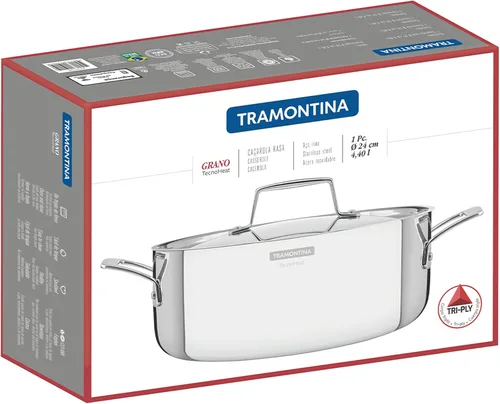 Miniatura 9 de Tramontina 62143/240 - Cacerola de dos asas, color grano, acero inoxidable, las tres capas, apta para lavavajillas, compatible con gas, fabricada