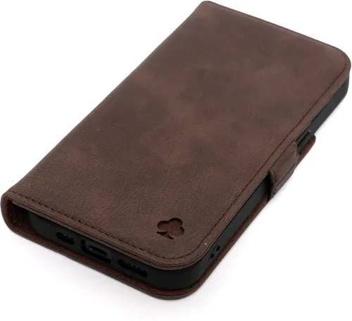 Miniatura 8 de Porter Riley - Funda de cuero para iPhone 13 (6.1 pulgadas). Funda de piel auténtica de primera calidad con ranuras para tarjetas, soporte Negro/Rojo