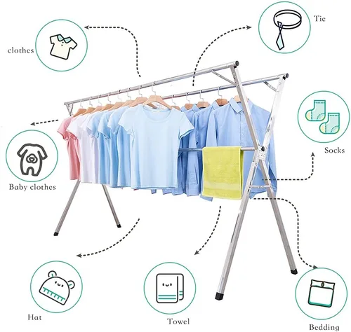 Miniatura 2 de AIODE Estante de secado de ropa plegable para ropa sucia, 79 pulgadas, de acero inoxidable, para exteriores, colgador de ropa para interiores