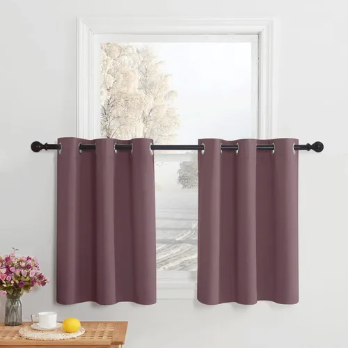 Miniatura 44 de NICETOWN Cortinas opacas de cocina para ventana sobre el fregadero, aislamiento térmico, decoración del hogar, pequeños niveles opacos con ojales