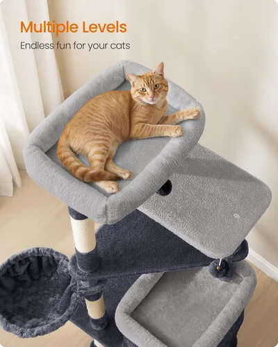 Miniatura 4 de Feandrea Árbol para gatos, torre para gatos de 60 pulgadas, condominio de felpa de varios niveles con 2 cuevas, 3 postes rascadores, 3 perchas, gris