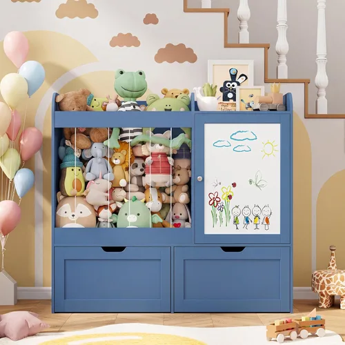 Miniatura 7 de Organizadores y almacenamiento de juguetes de 40 pulgadas, soporte para animales de peluche con tablero de dibujo magnético, organizador de juguetes