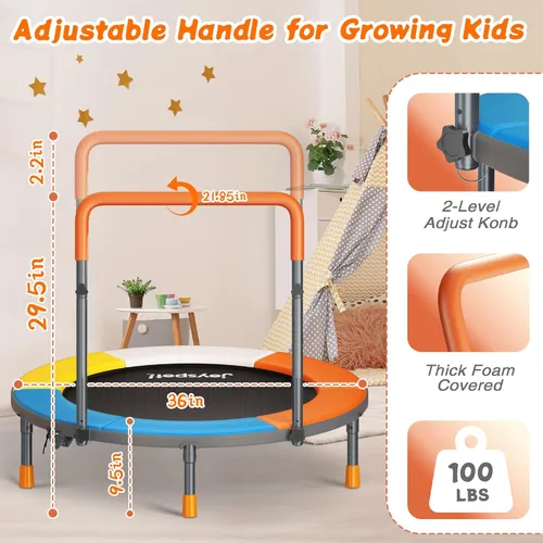 Miniatura 4 de Premium 3FT Foldable Toddler Trampoline for Kids Ages 3-6, 36 Inch ASTM Certified Mini Trampoline with Adjustable Handle, 100 lbs Capacity, Quiet