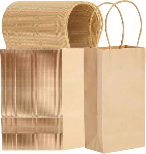 Miniatura 12 de Juvale Bolsas de regalo marrones con asas, paquete de 12 unidades, grandes, marrones, 8 x 4.75 x 10 pulgadas, papel de 120 GSM, bolsas de regalo