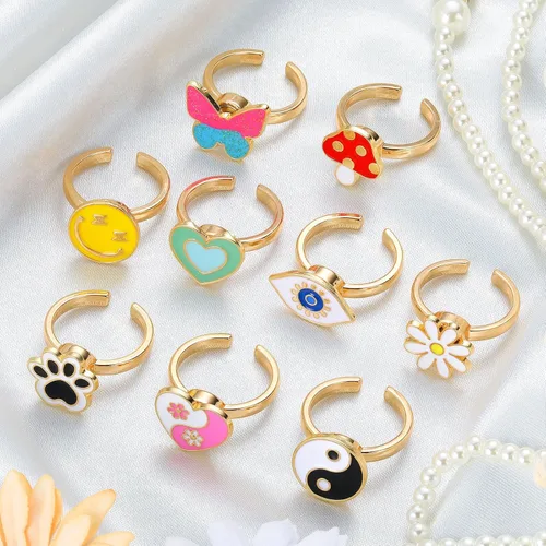 Miniatura 5 de Juego de 9 anillos giratorios giratorios para ansiedad, anillos giratorios para ansiedad, apilables, giratorios, calmantes, ajustables para mujeres
