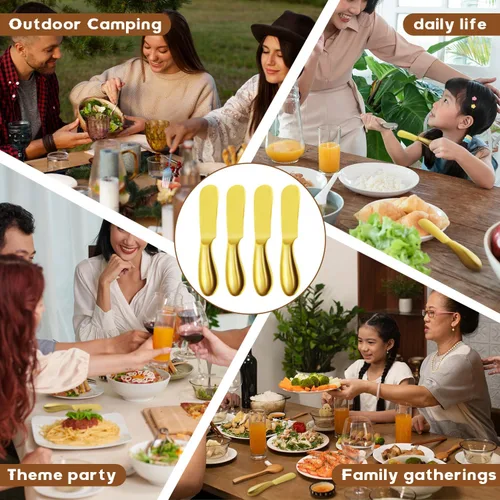 Miniatura 6 de Cuchillo de Mantequilla Cuchillo Esparcidor de Mantequilla Cuchillo de Mantequilla Dorado Juego de 4 Cuchillos Esparcidores de Queso Cuchillos