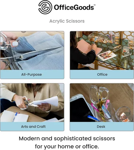 Miniatura 6 de OfficeGoods Tijeras acrílicas de acero inoxidable de 9 pulgadas para oficina y hogar, tijeras estéticas y afiladas multiusos, perfectas para coser