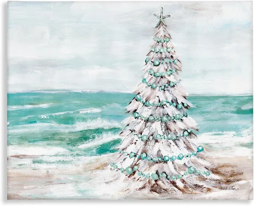 Miniatura 11 de Stupell Industries Amanda Hilburn con diseño de árbol de Navidad nevado en la playa, 15 x 10 pulgadas, fácil de colgar y resistente, fabricado
