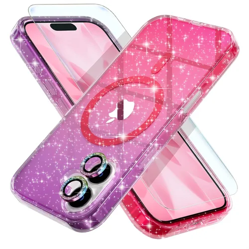 Miniatura 26 de Choiche Funda magnética para iPhone 15 Pro Max, funda transparente con purpurina brillante para mujer