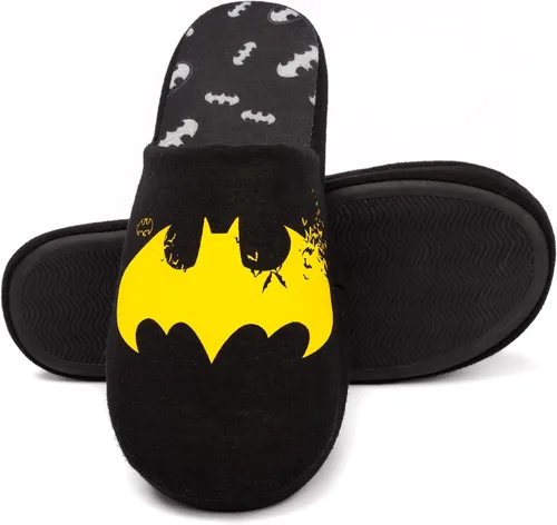 Miniatura 7 de DC Comics Batman - Pantuflas para hombre con logotipo amarillo oscuro, Negro