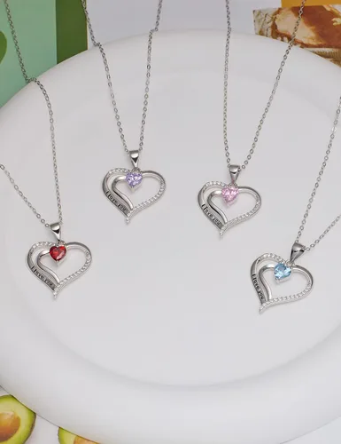 Miniatura 5 de ITS4YEO 925 Sterling Silver Love Heart Birthstone Necklaces Silver Necklace Zircon Pendant Necklaces for Women Jewelry Gift for Women Wife Girls Her