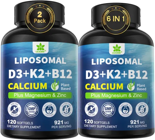 Miniatura 10 de Suplementos de Calcio a Base de Plantas 6-en-1 para Mujeres y Hombres - Calcio 600mg con D3 K2 5000 UI de Vitamina, Calcio Liposomal y de Algas