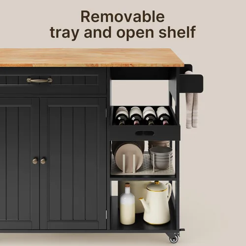 Miniatura 7 de Gizoon Isla de cocina con almacenamiento, Isla de cocina con hoja caída, carrito de comedor rodante de 41.7 pulgadas de ancho, encimera plegable, 5