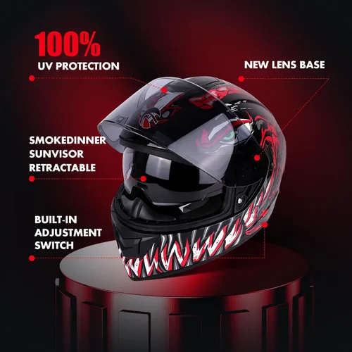 Miniatura 4 de BSDDP - Casco de motocicleta de cara completa unisex para adultos, aprobado por DOT, para motocicleta, ciclomotor, Street Bike Racing Crash