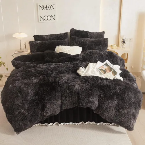 Miniatura 19 de Juego de Funda de Edredón Mullida Morada King, Juego de Ropa de Cama King de Piel Sintética Suave Peluda Morada 3 Piezas