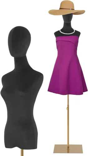Miniatura 13 de Maniquí femenino forma de vestido de maniquí para mujer, torso con soporte, altura ajustable, 63-81 pulgadas, maniquí con cabeza de brazo