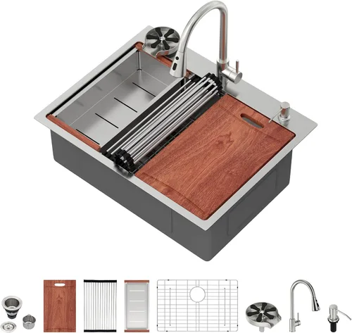 Miniatura 27 de Fregadero de cocina para exteriores, 21 x 20 pulgadas, fregadero de barra para exteriores, fregaderos de cocina de acero inoxidable de montaje