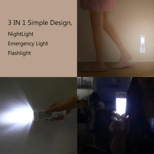 Miniatura 4 de Luz nocturna de pared con sensor de movimiento 4 en 1, luz LED de falla de energía, linternas de emergencia, linterna recargable, luz de corte