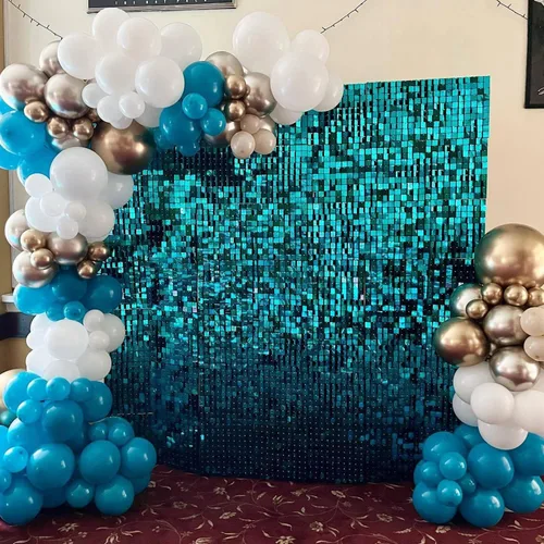 Miniatura 6 de COKAOBE Fondo de pared azul turquesa brillante, 24 piezas de panel de fondo cuadrado de lentejuelas brillantes, fondos de fotos para cumpleaños