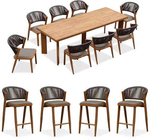 Miniatura 30 de PURPLE LEAF Juego de comedor redondo de 5 piezas de gran tamaño, marco de aluminio y mimbre de ratán para patio, mesa y sillas con cojines