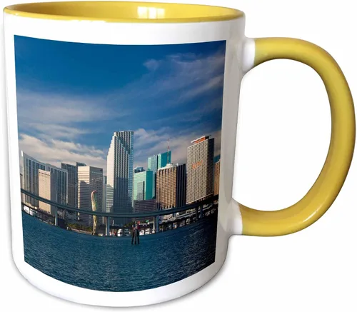 Miniatura 12 de 3dRose USA, Florida, Miami, city skyline from Watson Island, morning. 11oz Two-Tone Black Mug
