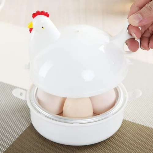 Miniatura 3 de Caldera de huevos para microondas, 4 capacidades escalfadoras de huevos, olla de huevo con forma de pollo, vaporera para desayuno en microondas