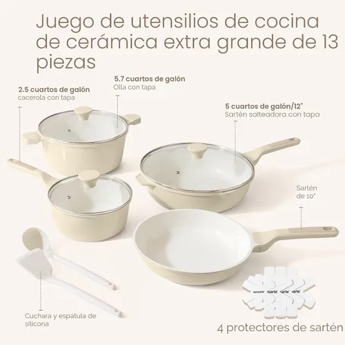 Miniatura 2 de SENSARTE Juego de utensilios de cocina de cerámica antiadherente de gran tamaño de 13 piezas, juego de ollas y sartenes saludables, juego de cocina