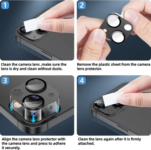 Miniatura 7 de Korecase [Paquete de 2 protectores de lente de cámara para iPhone 13/13 Mini, color negro medianoche] Vidrio templado, metal, dureza 9H