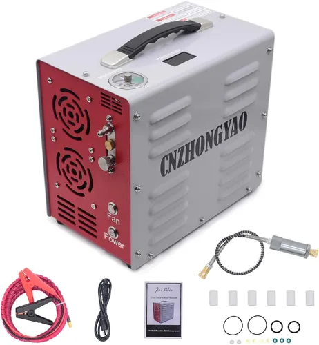 PORTAIR - Compresor HPA portátil de 4500 PSI, parada automática, sin aceite/agua, convertidor de potencia integrado, compresor de aire PCP para Gris