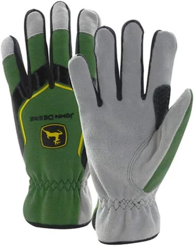 John Deere Guantes de palma de cuero de vaca divididos para hombre, resistentes a cortes, pulgar Keystone, ajuste flexible, verde/negro