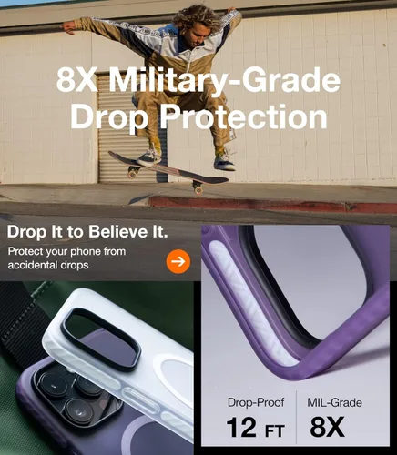 Miniatura 2 de TORRAS Funda Mate Mejorada para Estuche iPhone 14 Pro,[Protección de Grado Militar 12FT][Compatible con MagSafe] Cubierta de Teléfono Translúcida