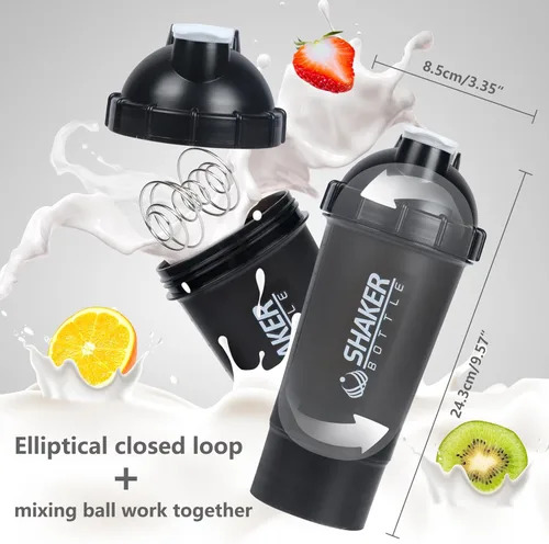 Miniatura 4 de Shaker Bottle - Botellas mezcladoras de proteínas de 18 onzas con almacenamiento de polvo y estuche para píldoras, 16.9 fl oz, taza agitadora