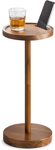 BLUEWEST Mesa de bebidas, mesa auxiliar compacta de 22 pulgadas de alto con ranura para teléfono y base con peso, mesa de pedestal duradera como
